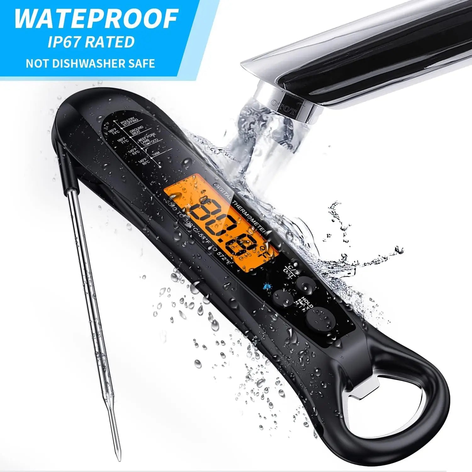 Instant digital thermometer for meat and cooking