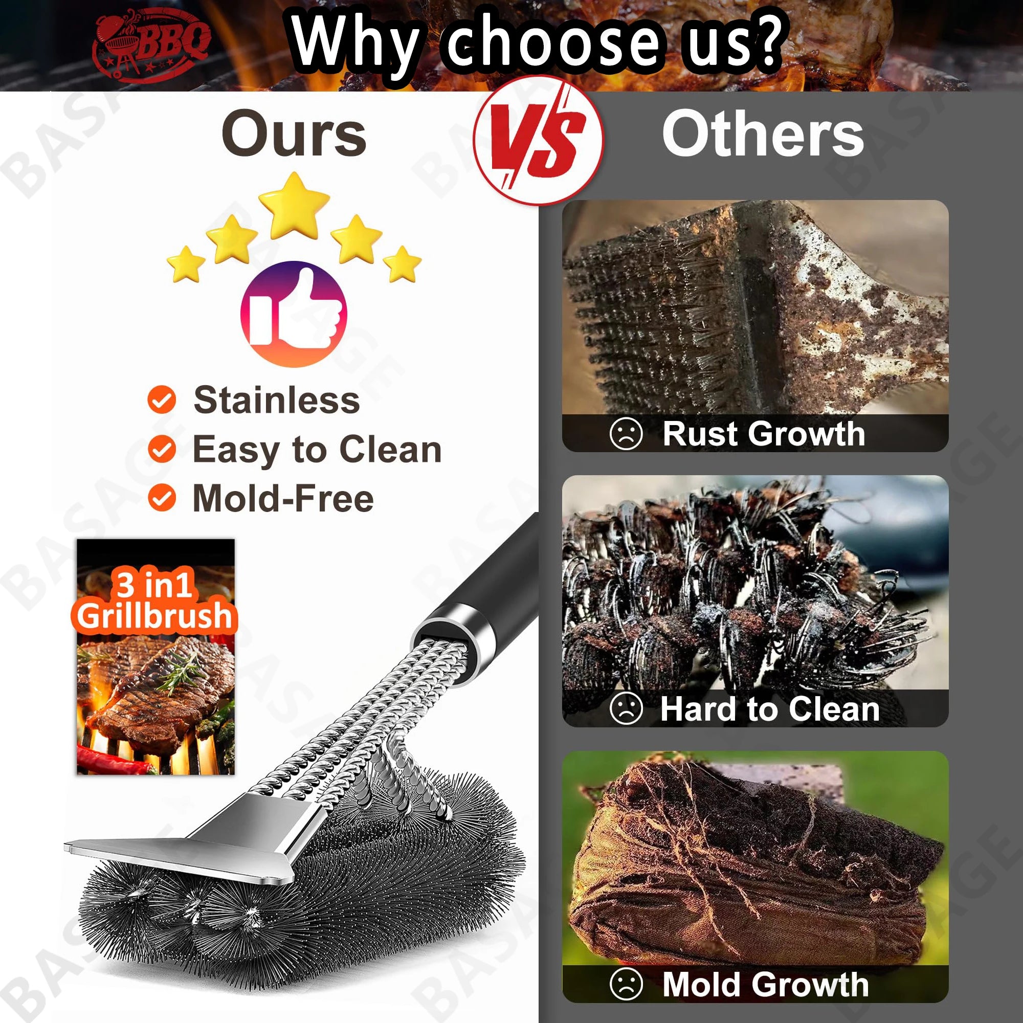 Rust-resistant grill brush