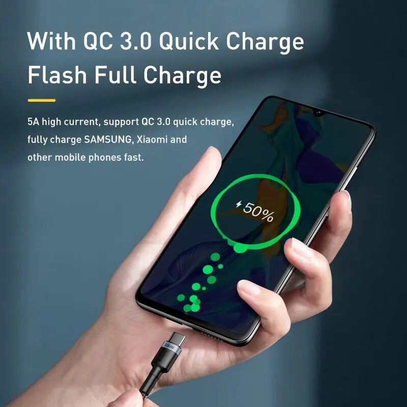 كابل شحن سريع Baseus USB-C بقدرة 100 واط