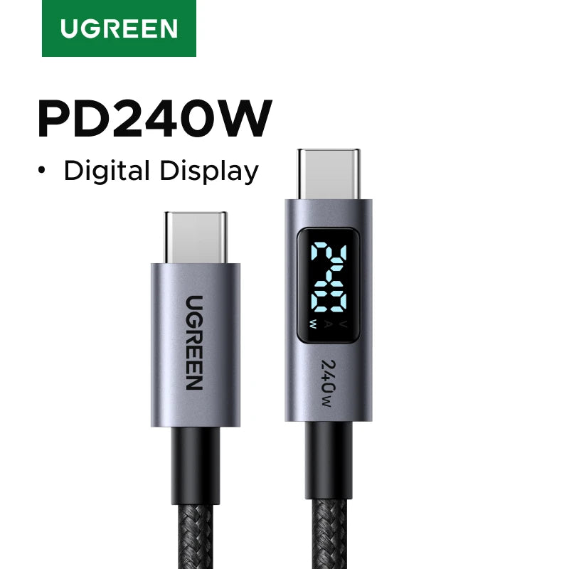 كابل UGREEN USB-C 240W بشاشة رقمية – شحن سريع