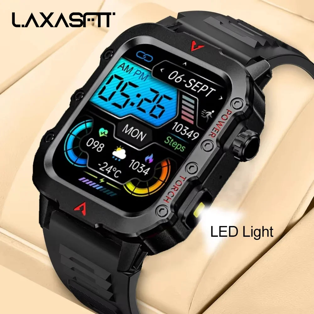 ساعة LAXASFIT الذكية للرجال مع كشاف LED ومراقبة الصحة