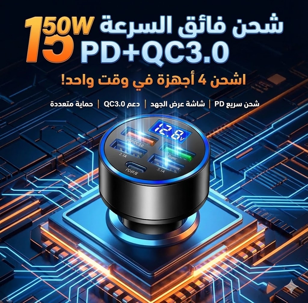 شاحن سيارة سريع 250 واط PD + QC